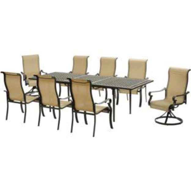 Picture of Brigantine 9-Piece Outdoor Dining Set with an Expandable Cast Top Table, 2 Sling Swivel Rockers and