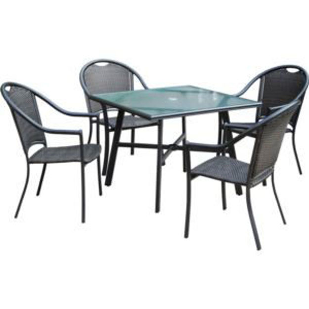 Picture of Bambray 5-Piece Commercial-Grade Patio Set with 4 Woven Dining Chairs and a 38-In. Glass-Top Dining