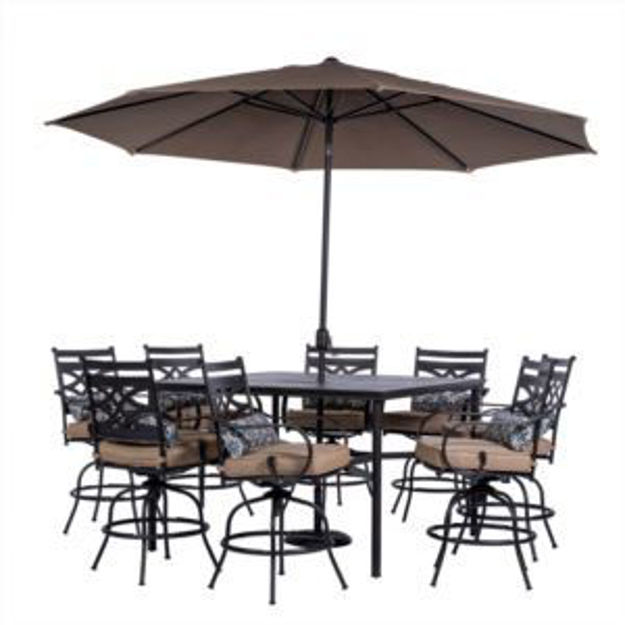 Picture of Montclair 9-Piece High-Dining Set in Tan with 8 Counter-Height Swivel Rockers, 60-In. Square Table a