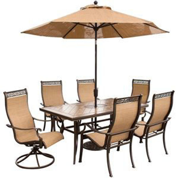 Picture of Monaco 7 Pc. Dining Set with Umbrella- Two Swivel Chairs, Four Dining Chairs, and a 40 x 68 in. Tabl