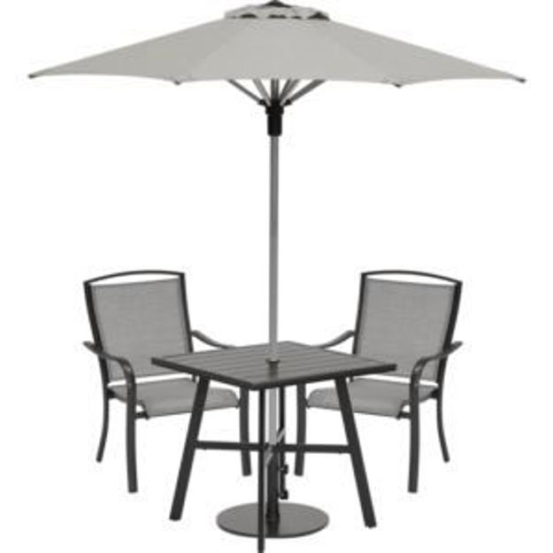 Picture of Foxhill 3-Piece Commercial-Grade Set with 2 Sling Dining Chairs, 30-in. Square Slat-Top Table, 7.5-f