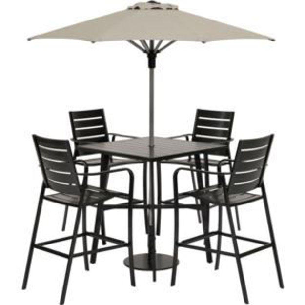 Picture of Cortino 5-Piece Commercial-Grade Counter-Height Dining Set with 4 Chairs, 38-in. Slat-Top Table, 7.5