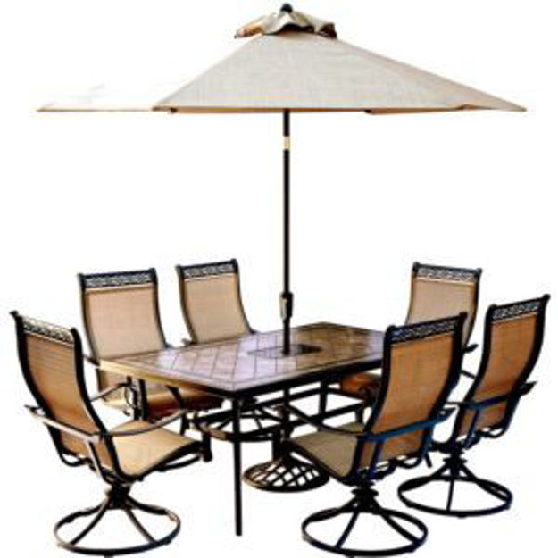 Picture of Monaco 7-Piece Patio Dining Set with Six Swivel Rockers, a 68 x 40 in. Dining Table, 9 Ft. Table Umb