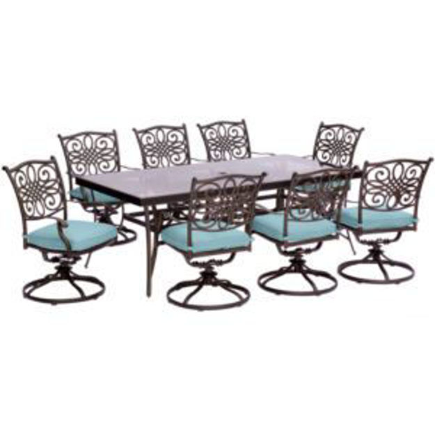 Picture of Traditions 9-Piece Dining Set in Blue with Extra Large Glass-Top Dining Table