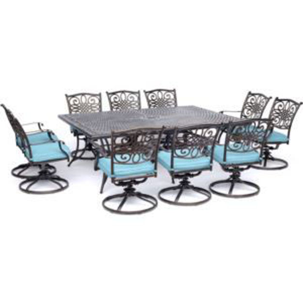 Picture of Traditions 11-Piece Dining Set in Blue with Ten Swivel Rockers and an Extra-Long Dining Table