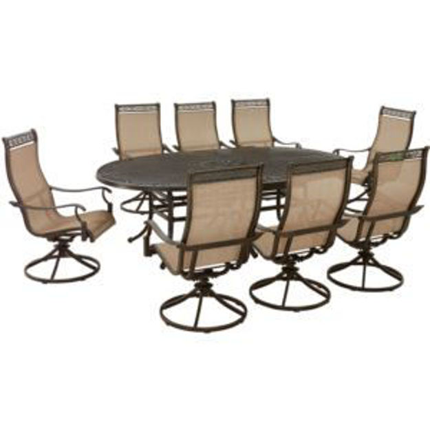 Picture of Manor 9-Piece Outdoor Dining Set with 8 Swivel Rockers and 95-in. x 60-in. Oval Cast-Top Dining Tabl