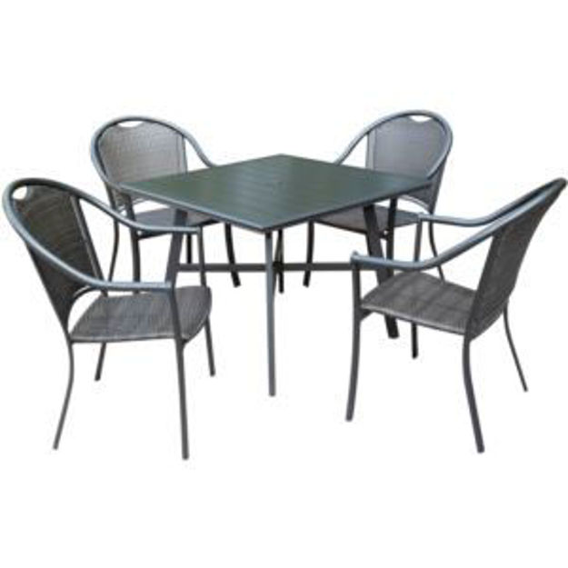 Picture of Bambray 5-Piece Commercial-Grade All-Weather Patio Set with 4 Woven Dining Chairs and a 38-In. Alumi