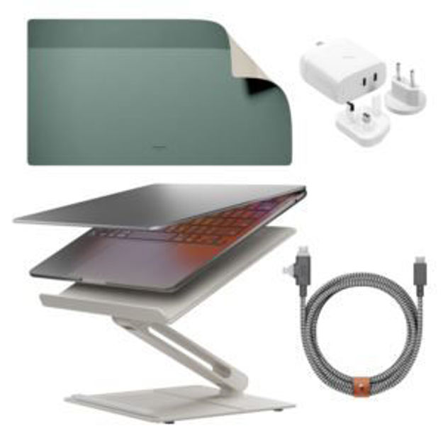 Picture of Home Desk Bundle w/ Laptop Stand Mat GaN Charger Belt Duo Cable - Sandstone