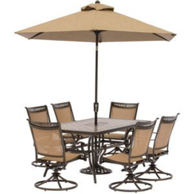 Picture of Fontana 7-Piece Dining Set with Six Swivel Rocking Chairs, a Tile-Top Dining Table, 9 Ft. Umbrella a