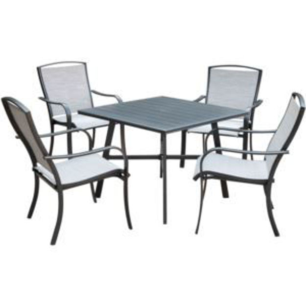 Picture of Foxhill 5-Piece Commercial-Grade Patio Dining Set with 4 Sling Dining Chairs and a 38" Square Slat-T