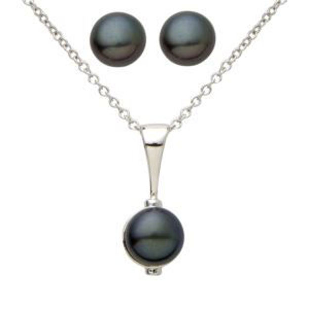 Picture of Black Pearl Necklace & Earring Set