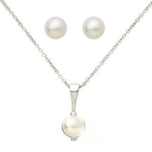 Picture of White Pearl Necklace & Earring Set