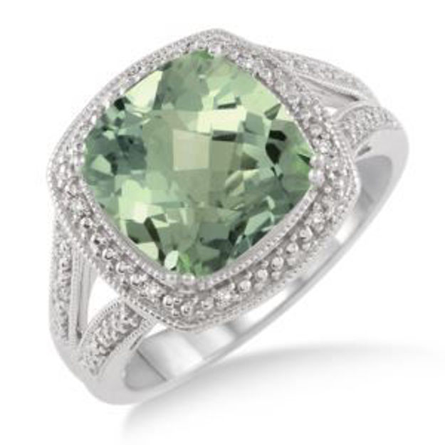 Picture of Green Amethyst & Diamond Ring Size 9