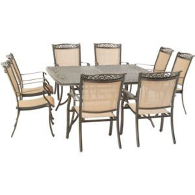 Picture of Fontana 9-Piece Outdoor Dining Set with 8 Sling Chairs and a 60-In. Square Cast-Top Table