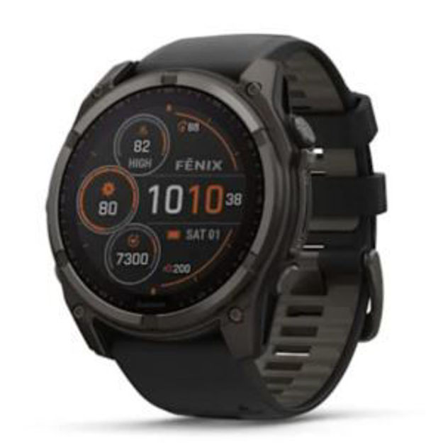 Picture of fenix 8 - 51 mm, Solar -  Sapphire, Carbon Gray DLC Titanium with Black/Pebble Gray Silicone Band