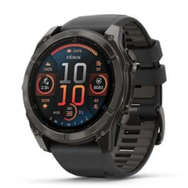 Picture of fenix  8 - 51 mm, AMOLED -Sapphire, Carbon Gray DLC Titanium with Black/Pebble Gray Silicone Band