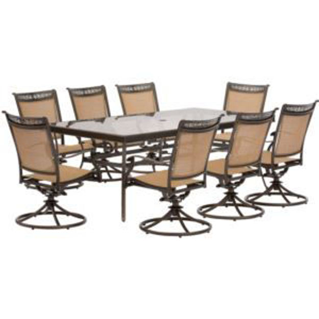Picture of Fontana 9-Piece Dining Set with Eight Swivel Rockers and an Extra Long 42 In. x 84 In. Glass-Top Din
