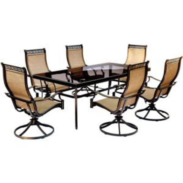 Picture of Monaco 7-Piece Patio Dining Set with Six Sling-back Swivel Rockers and One Extra Large Glass-top Din