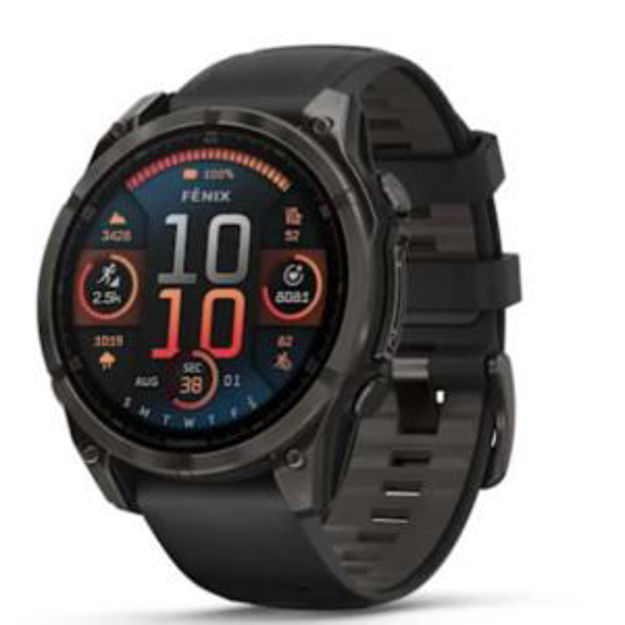 Picture of fenix 8 - 47 mm, AMOLED, Sapphire, Carbon Gray DLC Titanium with Black/Pebble Gray Silicone Band