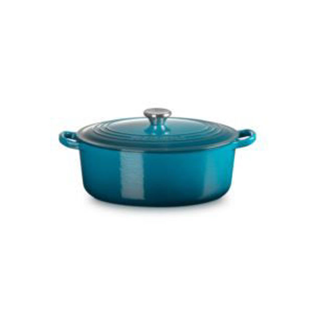 Picture of 4.5qt Traditional Cast Iron Oval Dutch Oven Teal