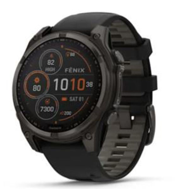 Picture of fenix  8 - 47 mm, Solar - Sapphire, Carbon Gray DLC Titanium with Black/Pebble Gray Silicone Band