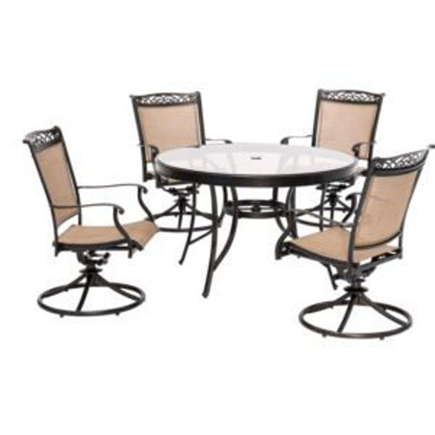 Picture of Fontana 5-Piece Dining Set with Four Sling Swivel Rockers and a 47 in. Glass-Top Dining Table
