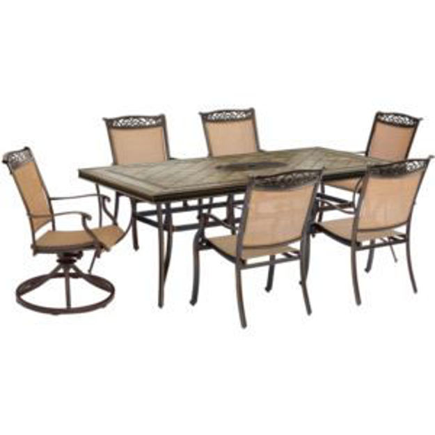Picture of Fontana 7-Piece Dining Set with Two Swivel Rockers, Four Stationary Dining Chairs, and a Large Tile-