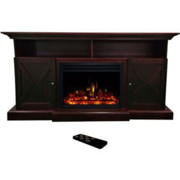 Picture of Summit 62-In. Farmhouse Fireplace TV Stand with Doors in Mahogany and 1500W Electric Heater Insert w