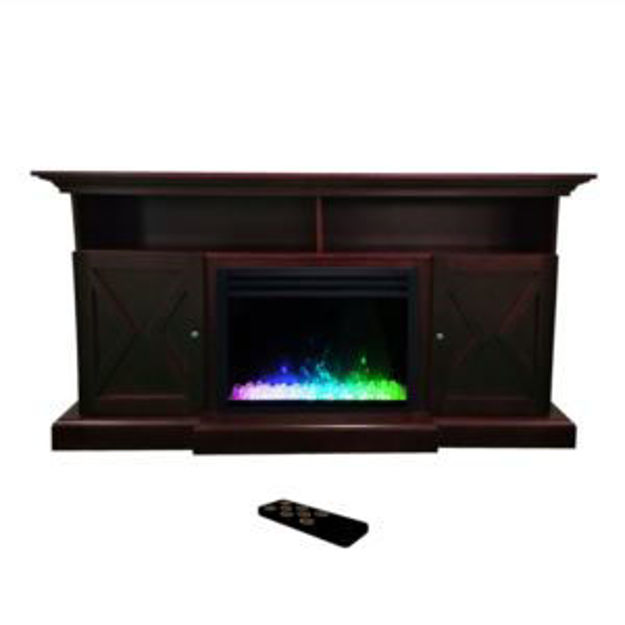 Picture of Summit 62-In. Farmhouse Fireplace TV Stand in Mahogany with 1500W Electric Heater Insert with Crysta
