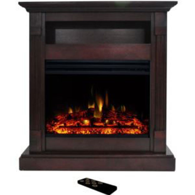 Picture of Sienna 34-In. Fireplace Mantel with Storage Shelf in Mahogany and 1500W Electric Heater Insert with