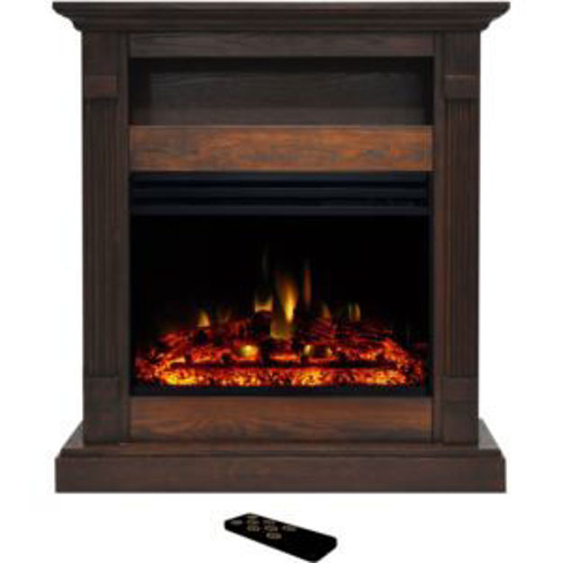 Picture of Sienna 34-In. Fireplace Mantel with Storage Shelf in Walnut and 1500W Electric Heater Insert with Lo