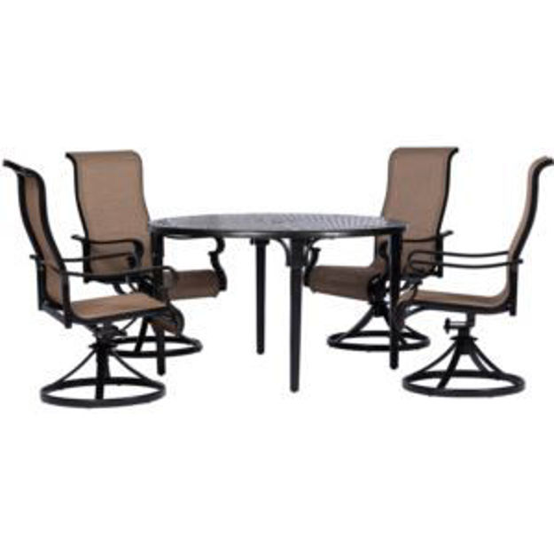 Picture of Brigantine 5-Piece Outdoor Dining Set with 4 Contoured-Sling Swivel Rockers and a 50-In. Round Cast-