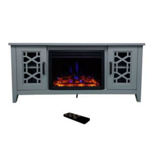 Picture of 56-in. Stardust Mid-Century Modern Electric Fireplace with Deep Multi-Color Log Insert, Slate Blue
