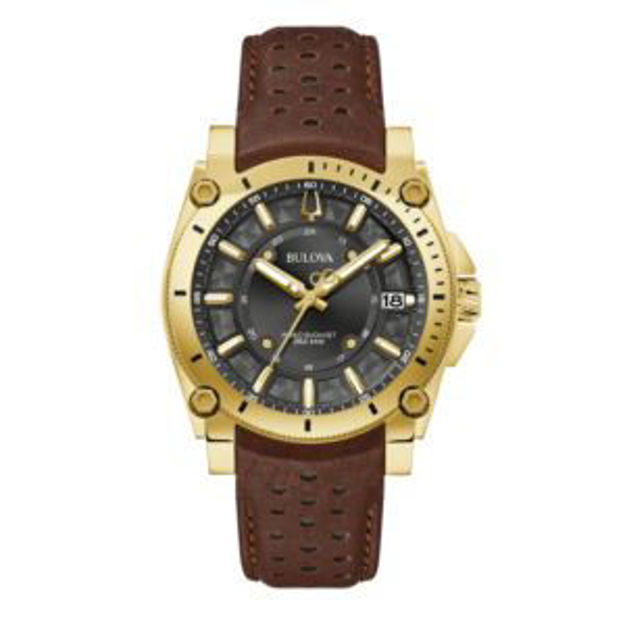 Picture of Mens Icon Precisionist Gold-Tone & Brown Leather Strap Watch Black Dial