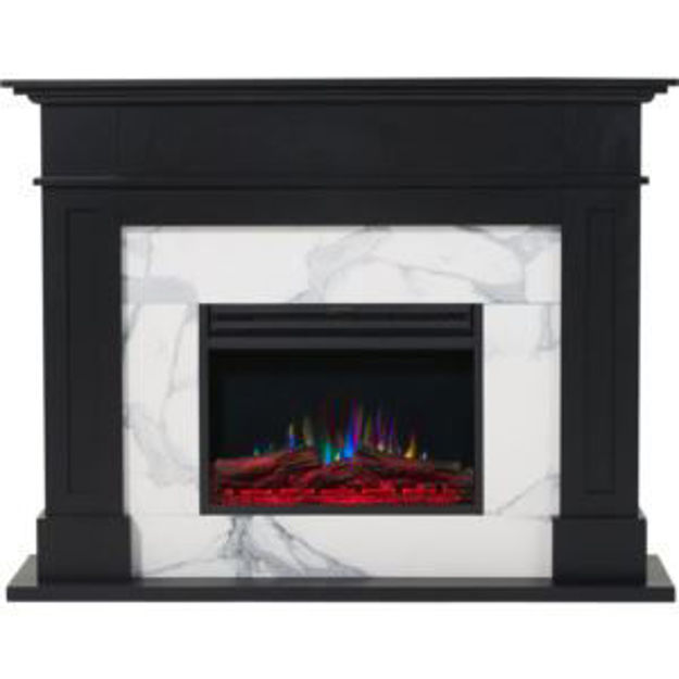 Picture of Sofia 53-in. Electric Fireplace Mantel in Black with White Marble Inlay and Log Display