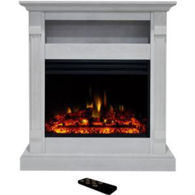 Picture of Sienna 34-In. Fireplace Mantel with Storage Shelf in White and 1500W Electric Heater Insert with Log