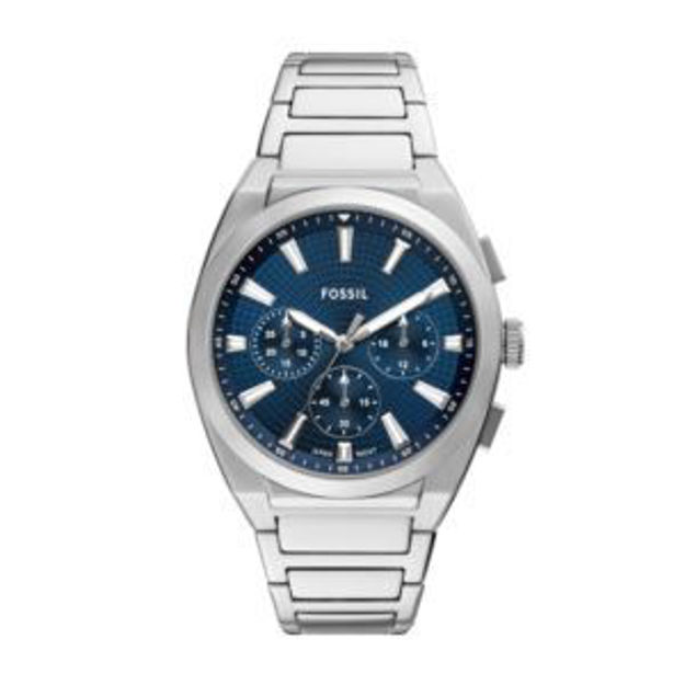 Picture of Mens Everett Chronograph Silver-Tone Stainless Steel Watch Navy Dial