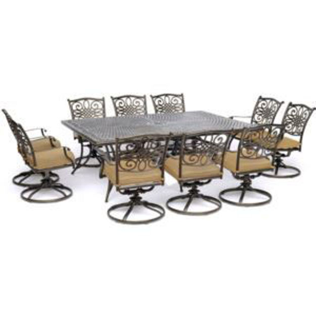 Picture of Traditions 11-Piece Dining Set in Tan with Ten Swivel Rockers and an Extra-Long Dining Table
