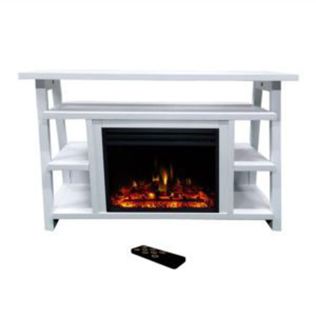 Picture of Sawyer 53-In. Fireplace TV Stand with Shelves in White and Electric Heater Insert in White with Deep