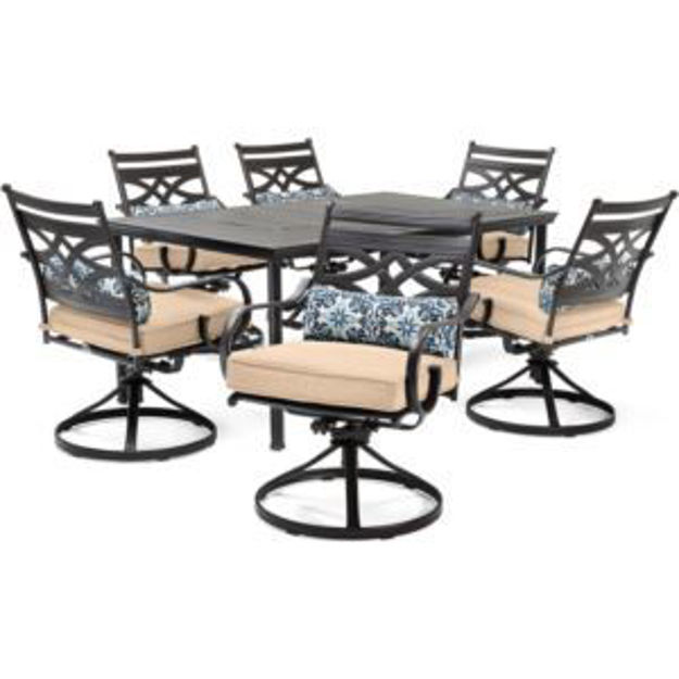 Picture of Montclair 7-Piece Dining Set in Tan with 6 Swivel Rockers and a 40" x 67" Dining Table