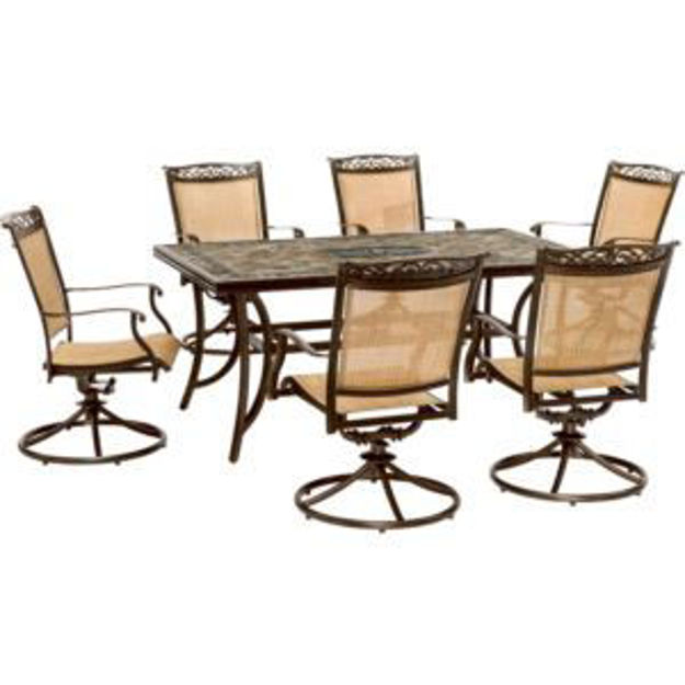 Picture of Fontana 7-Piece Dining Set with Six Swivel Rockers and a Large Tile-Top Dining Table