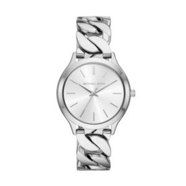 Picture of Ladies Slim Runway Silver-Tone Stainless Steel Curb-Link Watch Silver Dial