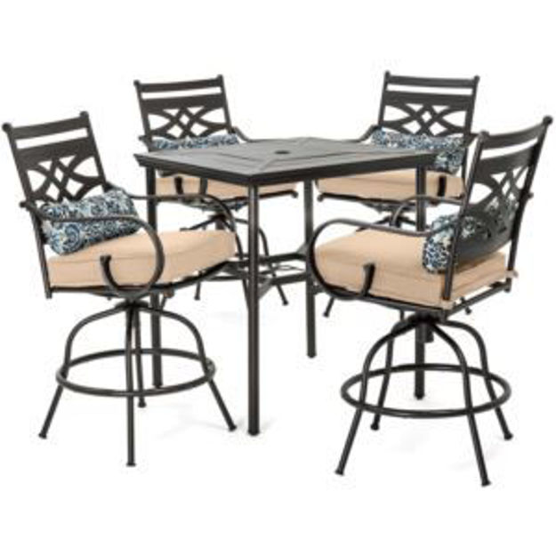 Picture of Montclair 5-Piece High-Dining Patio Set in Tan with 4 Swivel Chairs and a 33-In. Counter-Height Dini