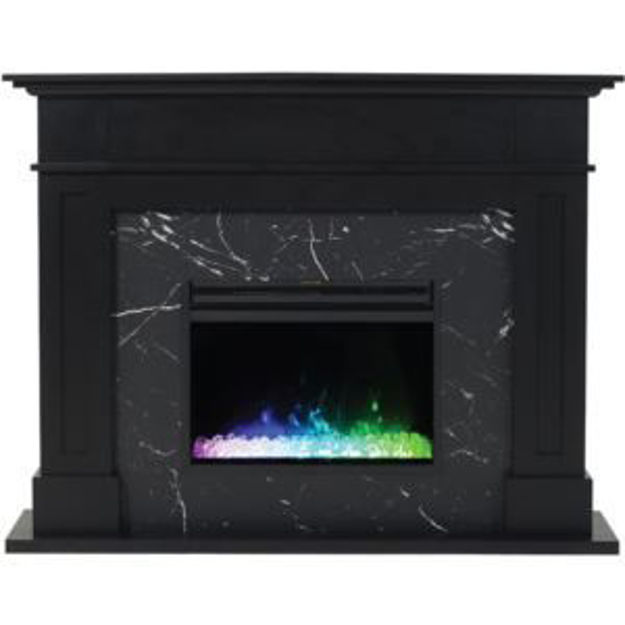 Picture of Sofia 53-in. Electric Fireplace Mantel in Black with Black Marble Inlay and Crystal Rock Display