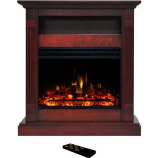 Picture of Sienna 34-In. Fireplace Mantel with Storage Shelf in Cherry and 1500W Electric Heater Insert with Lo