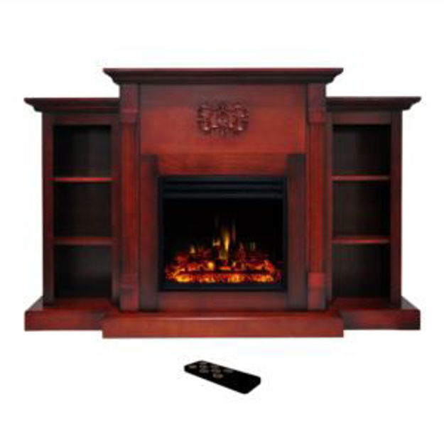 Picture of Sanoma 72-In. Traditional Electric Fireplace Heater with Built-In Bookshelves in Cherry and Colorful