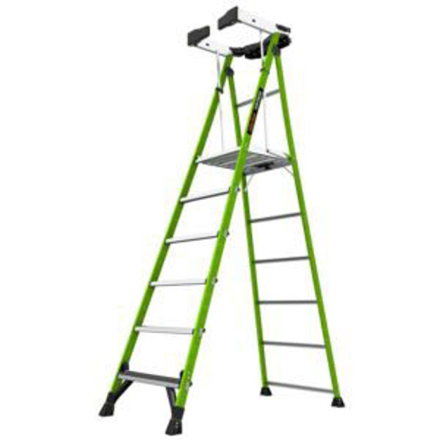 Picture of FORTRESS 6ft Fiberglass Platform Ladder w/ Wraparound & Ground Cue