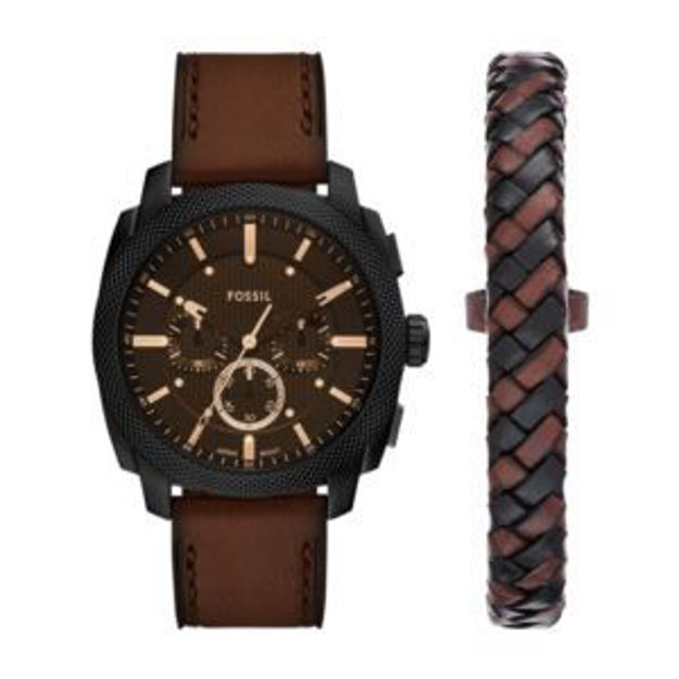 Picture of Mens Machine Chronograph Dark Brown Leather Watch & Bracelet Gift Set