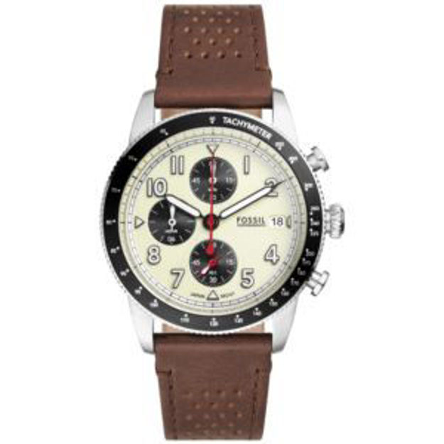 Picture of Mens Sport Tourer Chronograph Silver & Brown Leather Watch Cream Dial