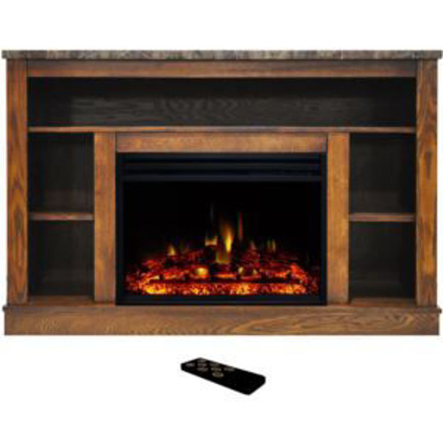 Picture of Seville 47-In. Fireplace TV Stand with Storage Shelves in Walnut and 1500W Electric Heater Insert wi